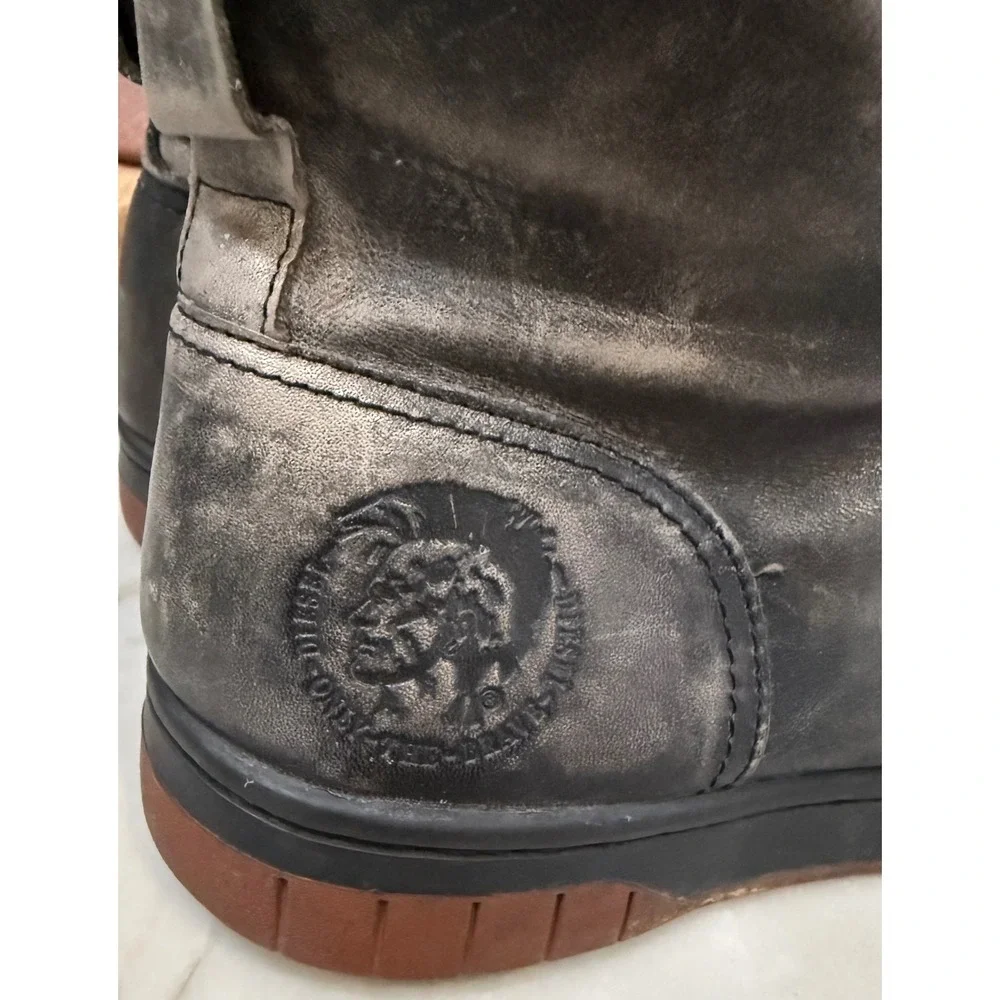 Diesel Tatradium Basket Butch Distressed Leather High Top Black Grey Men's 9.5